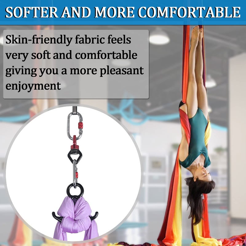 SYCYKA Aerial Yoga Hammock L:5M W:2.8M Aerial Pilates Silk Yoga Swing Set with 2000 Ibs Load Include Daisy Chain, Pose Guide - Image 5